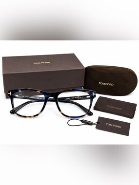 Tom Ford TF5662-B 055 Blue Havana Eyeglasses Frames 56-18-145 Made in Italy NWT